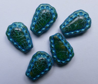 0100626 Light Emerald Travertin Metallic Turquoise Green Washed Lacy Tear Bead 17x12 mm color 50710-86800-43811