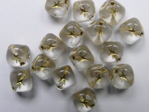 0150211 Crystal Gold Washed Czech Glass Square Beads 15 Stuks