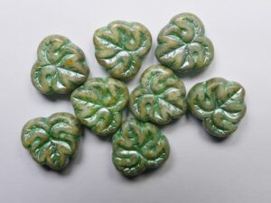 MPL-02010-86800-54322 White Alabaster Travertin Copper Green Inlay Maple Leaf 15 Pc.