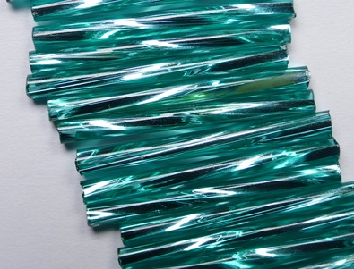 TWBU-60220-25 Silver Lined Blue Zircon Preciosa Twisted Bugles 25 mm color 60220