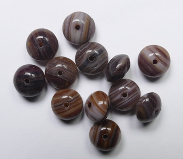 0030376 Opaque Striped Brown Pebbles Czech Glass Donut Beads 9x6 mm