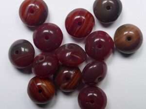 0050359 Opaque Striped Dark Coral Red Melee Czech Glass Donut 9x6 mm 12 stuks