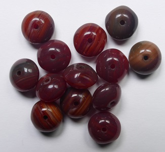 0050359 Opaque Striped Dark Coral Red Melee Czech Glass Donut Beads 9x6 mm