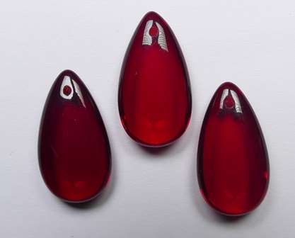 0050361 Light Garnet Czech Glass Flat Drop Beads 22x12x6 mm