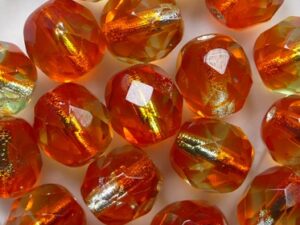 0060151 Silver Lined Mix Orange-Green Czech Glass Facet Firepolish 8 mm 15 stuks - Afbeelding 1