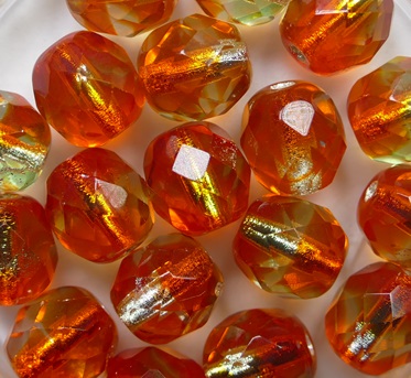 0060151 Silver Lined Mix Orange Green Czech Glass Facet Firepolish 8 mm