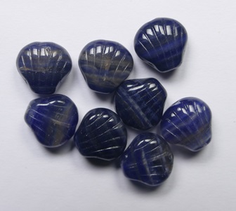 0090508 Opaque-Opal Striped Dark Blue Czech Glass Small Shell Beads 9x9 mm
