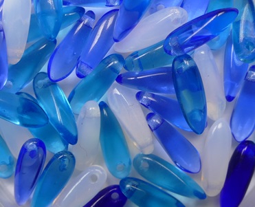 0090509 Blue Waves Czech Glass Small Dagger Beads 10x3 mm