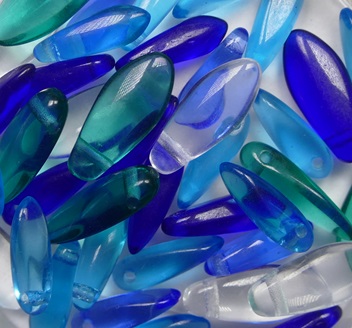 0090510 Ocean Czech Glass Small Dagger Beads 12x5 - 10x3 mm