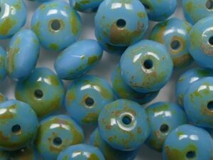 0090512 Blue Turquoise Travertin Czech Glass Facet Donut 7x4 mm 15 stuks