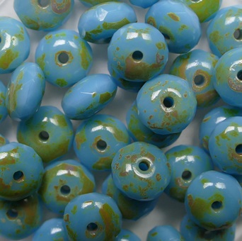 0090512 Blue Turquoise Travertin Czech Glass Facet Donut Beads 7x4mm color 63030-86800