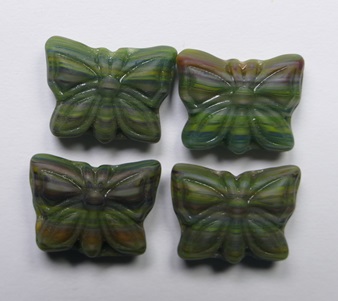 0100630 Opaque Striped Green Melee Butterfly Beads 15x12 mm