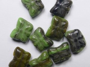 0100631 Opaque Striped Brown-Green Small Butterfly Beads 10x7 mm 15 stuks - Afbeelding 1