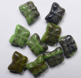 0100631 Opaque Striped Brown Green Butterfly Beads 10x7 mm