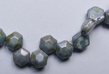 C-HON-02010-65431 White Alabaster Blue Green Lazura Luster Chiseled Honeycomb Beads 6 mm color 02010-65431