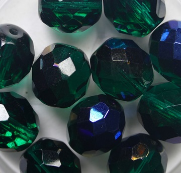 FP1-10-50140-22201 Green Emerald Azuro Czech Glass Facet Firepolish 10 mm color 50140-22201