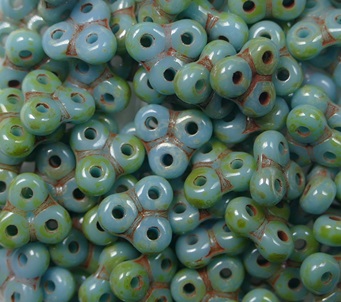 TB-6-63030-43400 Opaque Blue Turquoise Silver Picasso Trinity beads 6x6 mm color 63030-43400