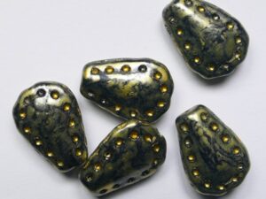 0010548 Jet Gold Smudged Lacy Tear Beads 17x12 mm 6 stuks