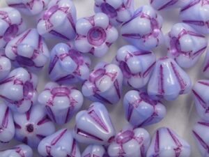 0070500 Light Sky Blue Hot Pink Striped Baby Bell Flower Beads, kelkvormig bloemetje 6x4 mm 30 stuks - Afbeelding 1