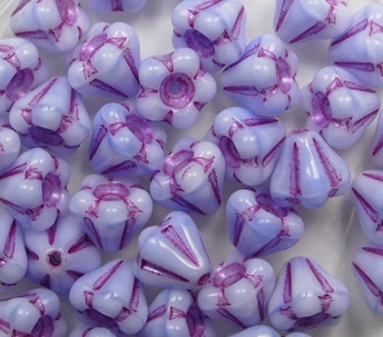 0070500 Light Sky Blue Hot Pink Striped Baby Bell Flower Beads, kelkvormig bloemetje 6x4mm color 07314-43807