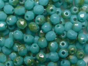 0100476 Turquoise Bronze Picasso Czech Glass Facet Firepolish 3mm 60 stuks