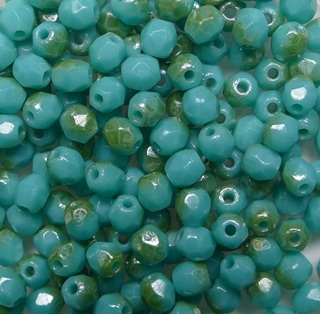 0100476 Turquoise Bronze Picasso Czech Glass Facet Firepolish 3mm