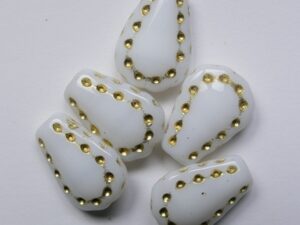 0140308 White Alabaster Gold Washed Lacy Tear Beads 17x12 mm 6 stuks - Afbeelding 1
