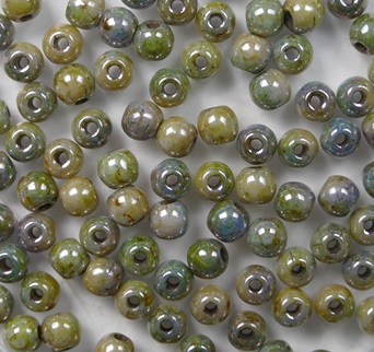 03-R-02010LN Luster Marble Green Czech Glass Round 3 mm color 02010LN