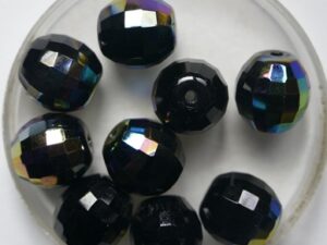 0010553 Jet Vitral Czech Glass Firepolish Discoball 10 mm 12 stuks