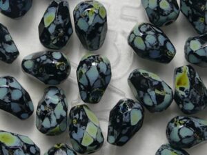 0010555 Jet Travertin Peervormig Facet Firepolished 7x5 mm 20 Pc.