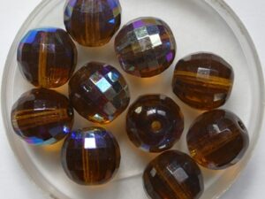 0030382 Smoked Topaz AB Czech Glass Firepolish Discoball 10 mm 12 stuks