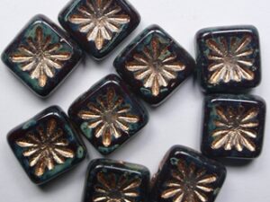 0030383 Dark Chocolate Travertin Rose Gold Washed Squared Kiwi Beads. 8 Pc.