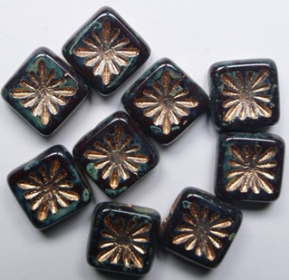 0030383 Dark Chocolate Travertin Rose Gold Washed Squared Kiwi Beads color 13530-86800-54318