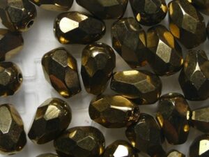 0030391 Jet Gold Bronze Peervormig Facet Firepolished 7x5 mm 20 Pc.