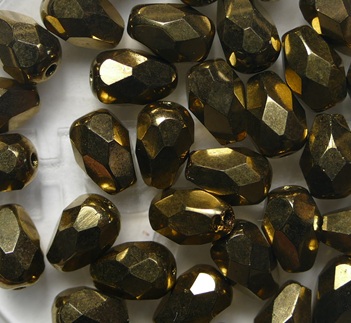0030391 Jet Gold Bronze Firepolish Facet Pear 5x7 mm color 23980-90215