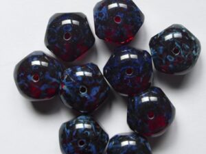 0050366 Siam Ruby Travertin Czech Glas Table Cut 5-cut Donut Beads 9x14 mm 6 stuks