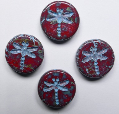 0050368 Dark Opaque Coral Red Travertin Aqua Washed Dragonfly Beads color 93220-86800-54308