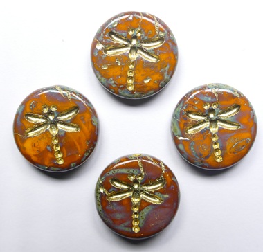 0060152 Opaque Orange Travertin Gold Washed Dragonfly Beads color 93120-86800-54302