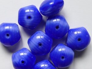 0090515 Silk Shine Striped Opaque Sapphire Czech Glas Table Cut 5-cut Donut Beads 9x14 mm 6 stuks
