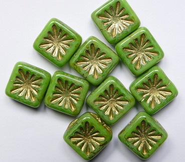 0100641 Green Silk Travertin Gold Washed Squared Kiwi Beads color 54020-86800-54302