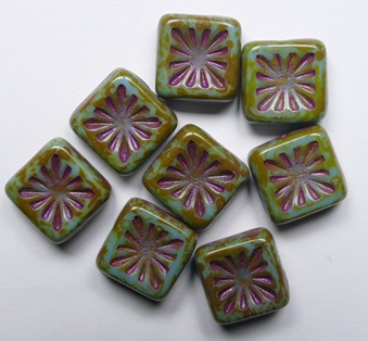 0100642 Opaque Blue Turquoise Travertin Hot Pink Washed Squared Kiwi Beads color 63020-86800-43807