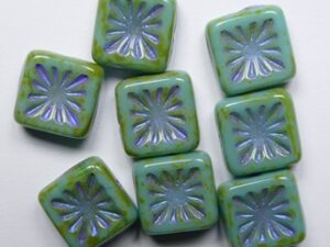 0100643 Opaque Green Turquoise Travertin Metallic Royal Blue Washed Squared Kiwi Beads. 8 Pc.