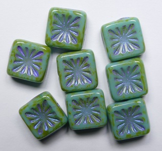 0100643 Opaque Green Turquoise Travertin Metallic Royal Blue Washed Squared Kiwi Beads color 63130-86800-43809