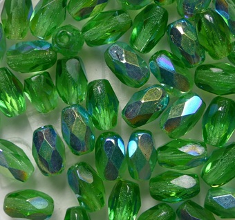 0100644 Green AB Firepolish Oval Facet 6x4 mm