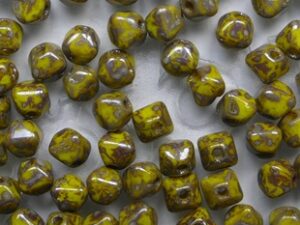 0130163 Opaque Yellow Silver Picasso Czech Glass Dubbele Piramide 4x4 mm 50 stuks - Afbeelding 1