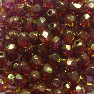 FP1-04-00030-14497 Crystal Red Gold Luster Czech Glass Facet Firepolish 4mm color 00030-14497