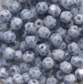 FP1-04-02020-14464 Snow White Blue Splashed Czech Glass Facet Firepolish 4mm color 02020-14464
