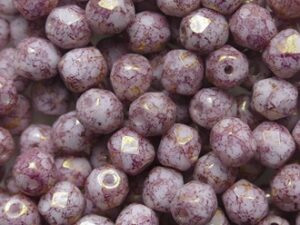 FP1-04-02020-15496 Snow White Terracotta Purple Czech Glass Facet Firepolish 4mm 50 stuks