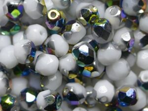 FP1-04-02020-28101 Snow White Vitrail Czech Glass Facet Firepolish 4mm 50 stuks