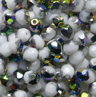 FP1-04-02020-28101 Snow White Vitrail Czech Glass Facet Firepolish 4mm color 02020-28101